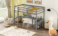 Twin Loft Wood Bed With Under Bed, Built In Desk, A Storage Cabinet Of 2 Drawers, Guardrails, Ladder,Grey Twin Grey Pine