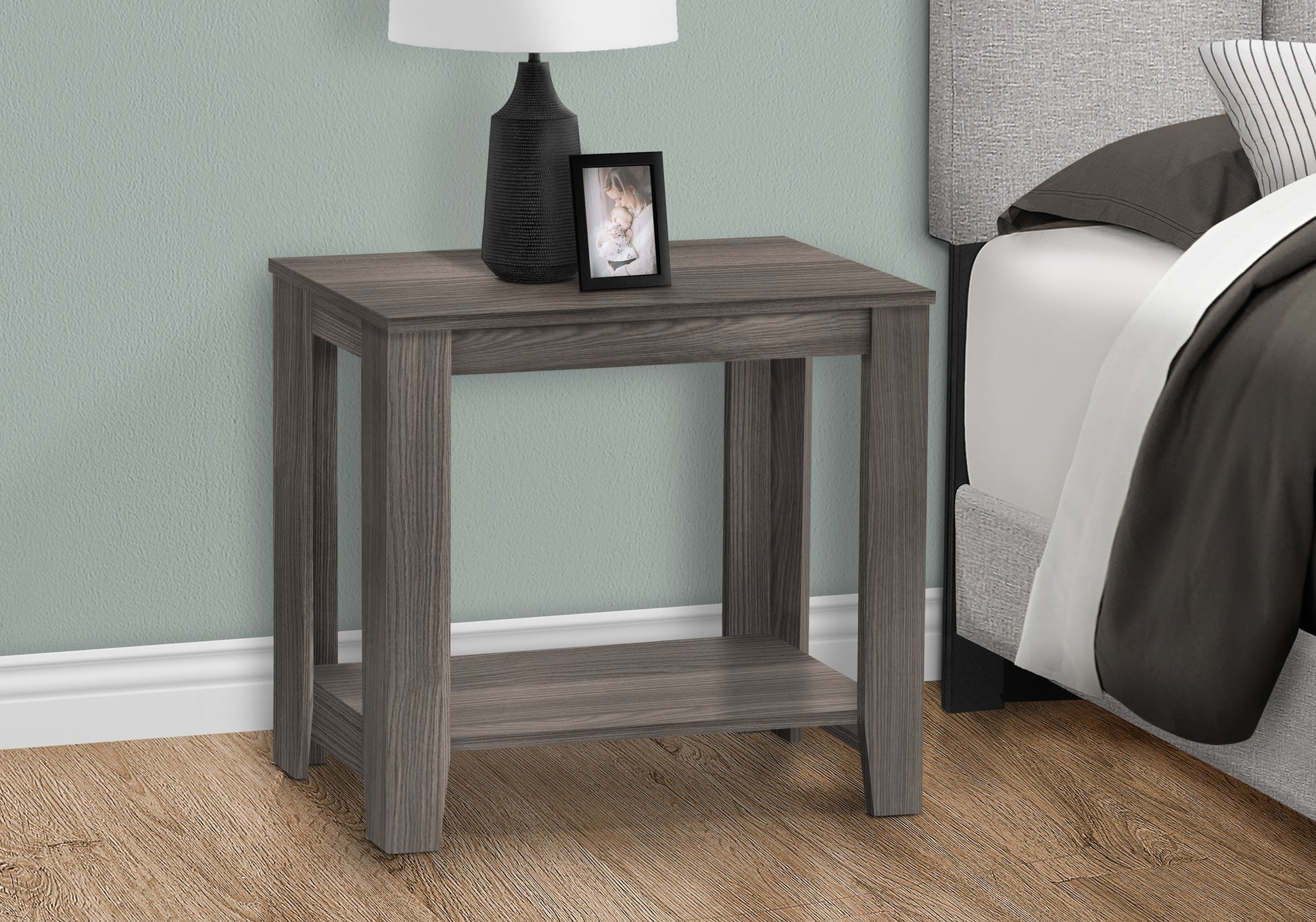 Accent Table, Side, End, Nightstand, Lamp, Living Room, Bedroom, Grey Laminate, Transitional Grey Particle Board