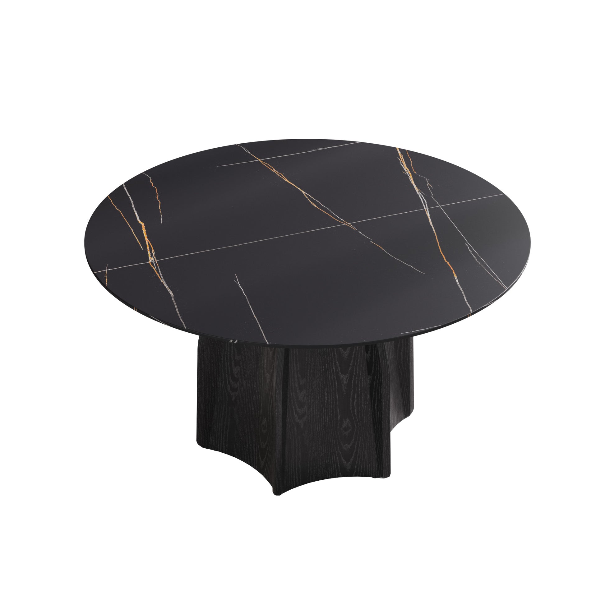 53" Round Marble Dining Table With Black Textured Solid Wood Base, Artificial Marble For 6 People, Dining Room Living Room Kitchen Dining Table,Black Dining Table Only Black Dining Room Modern Round