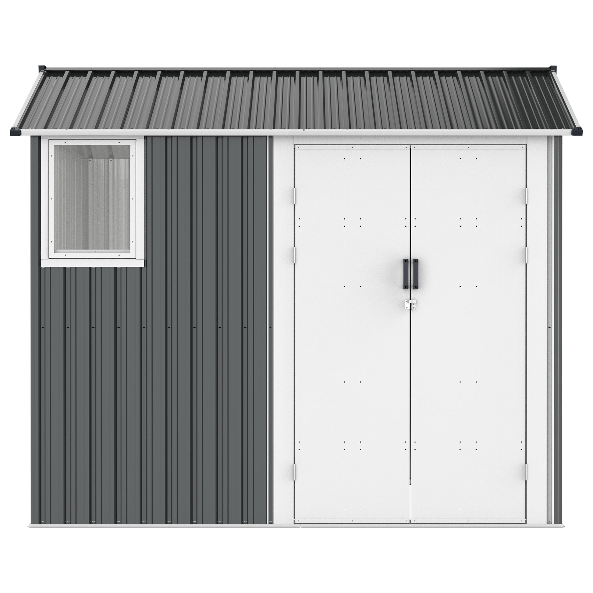 8X6 Ft Metal Outdoor Storage Shed With Window, Floor Base, Air Vents And Double Hinged Door Dark Grey Steel