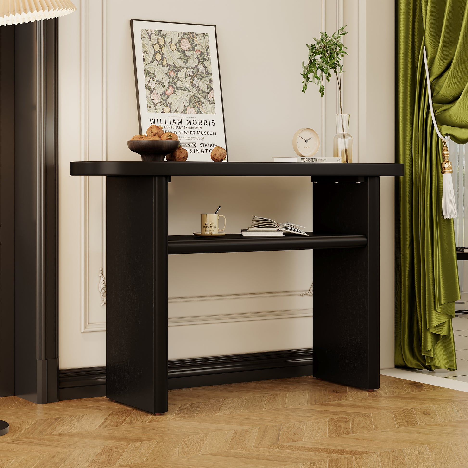 Elegant Minimalist Console Table With Rounded Edges And Sturdy Shelf Design For Entryway, Living Room Black Black Solid Wood Mdf