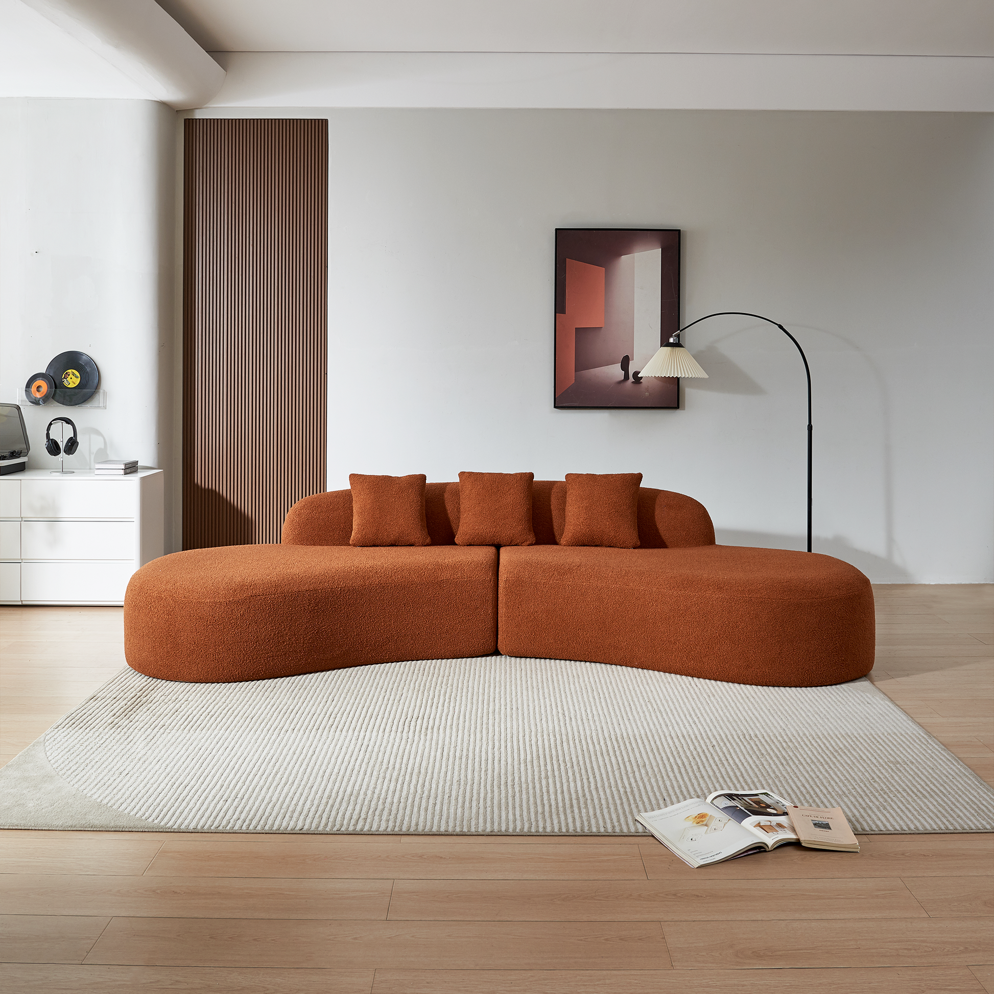 Modern Curved Sectional Sofa, 5 Seater Couch, Comfortable And Stylish For Living Room, Apartment, Home Decor Orange Medium Soft Foam Sherpa 5 Seat