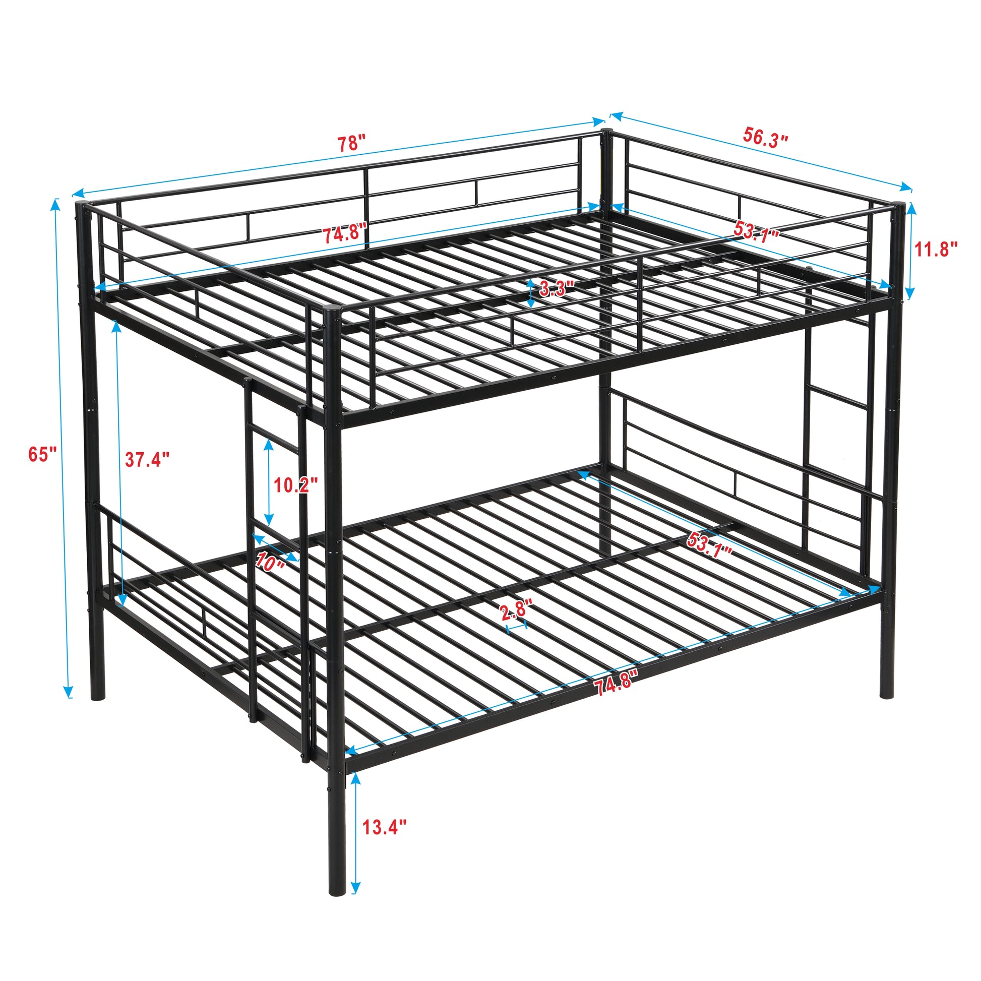 Full Over Full With Trundle Metal Bunk Bedno Box Spring Needed, Easy Assemble Black Metal