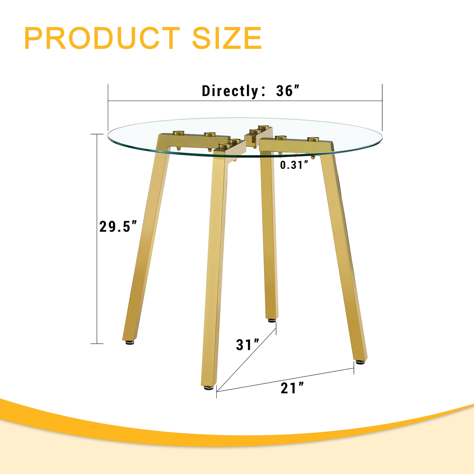 Modern Luxurious Round Tempered Glass Dining Table With Gold 7 Shaped Metal Legs,Suitable For Family Meals, Office Conferences, Or As A Casual Coffee Table For Various Occasions.36*36*29.5 Gold