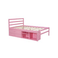 Full Size Wood Platform Bed With Removable Storage Shelves, Built In Two Storage Drawers For Added Convenience, Pink Full Pink Wood