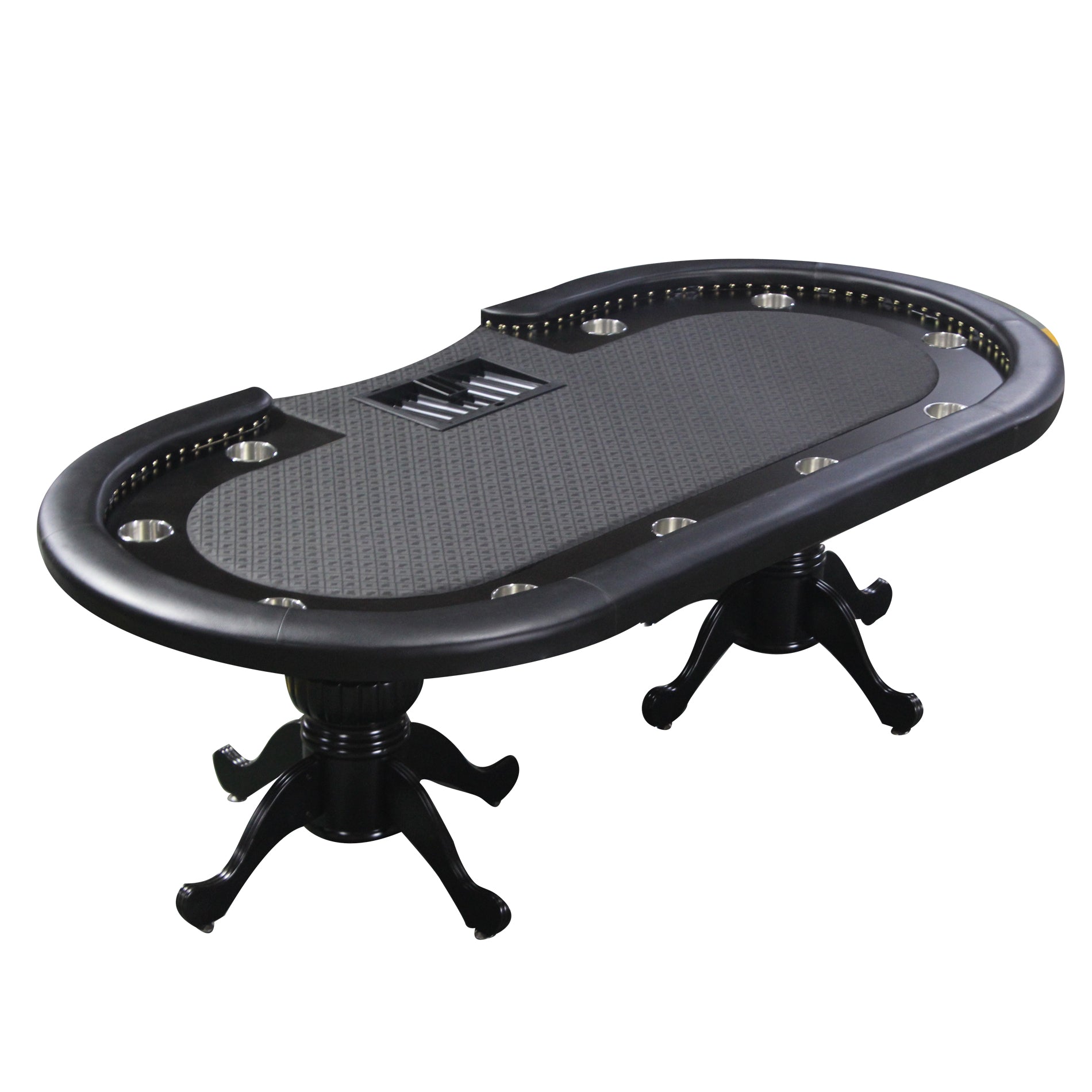 96" Poker Table For 10 Players Casino Game Texas Hold'Em Premium Oval With Round Stud Rivet Decorate Waterproof Cloth Chip Tray Cup Holders Black Primary Living Space Modern Plastic,Tech Cloth,Wood