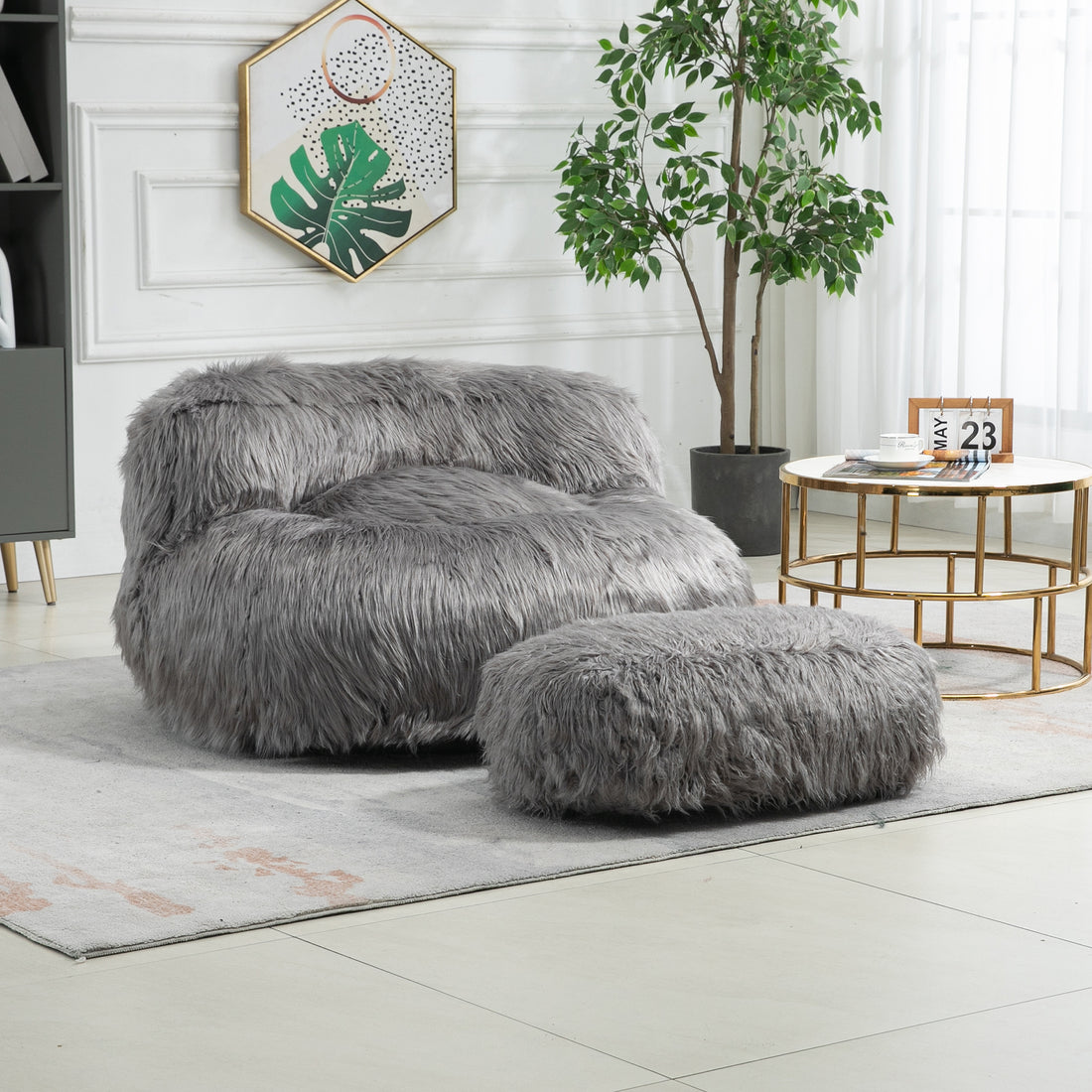 Coolmore Bean Bag Chair, Floor Sofa With Handle,Accent Sofa Chair With Ottoman For Gaming Reading Relaxing Gray Gray Plush