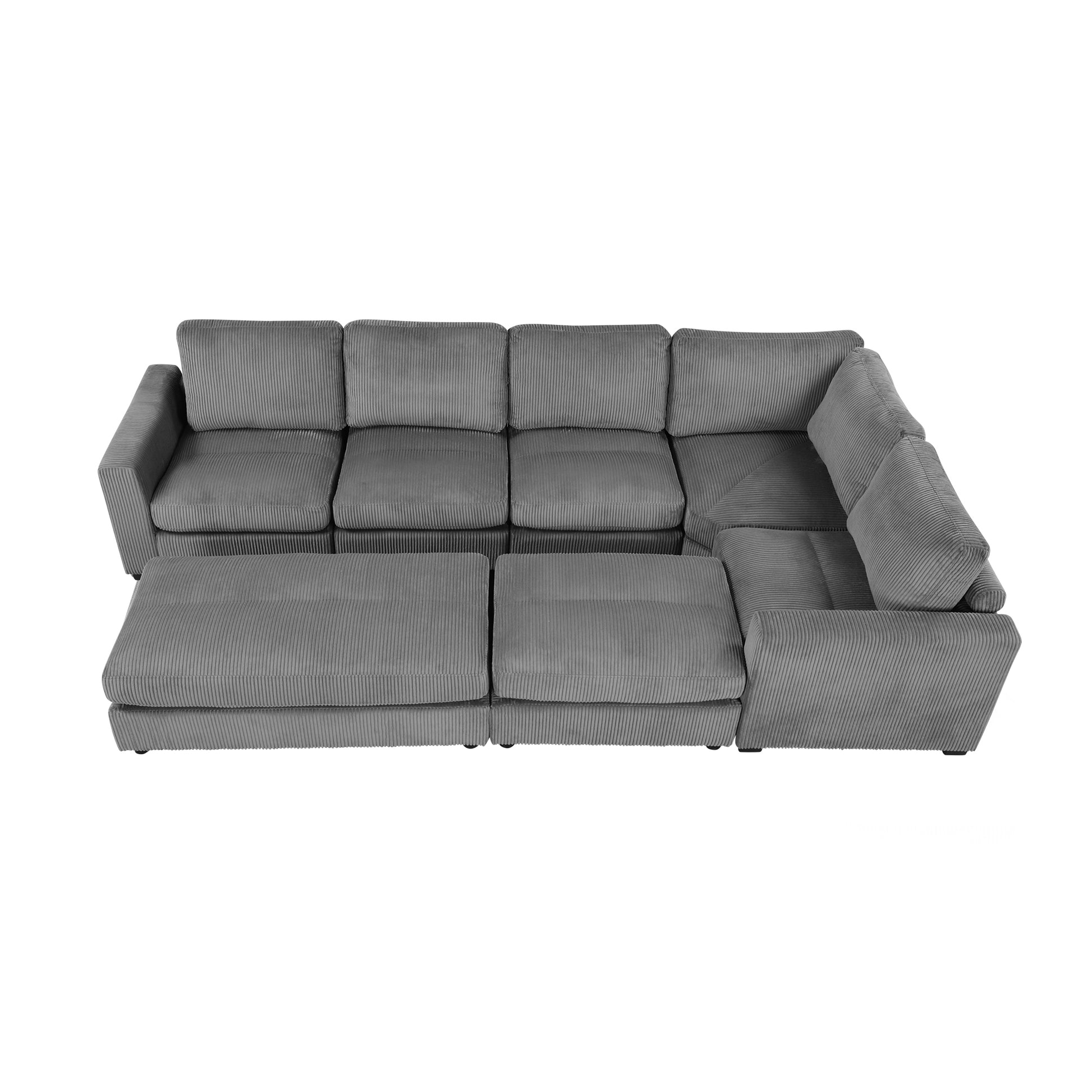 121.3" Sectional Couch Sofa Bed Modular Sofa With Two Movable Ottomans For Living Room Old Sku:N719S001640E , Gray Gray Foam Corduroy 7 Seat