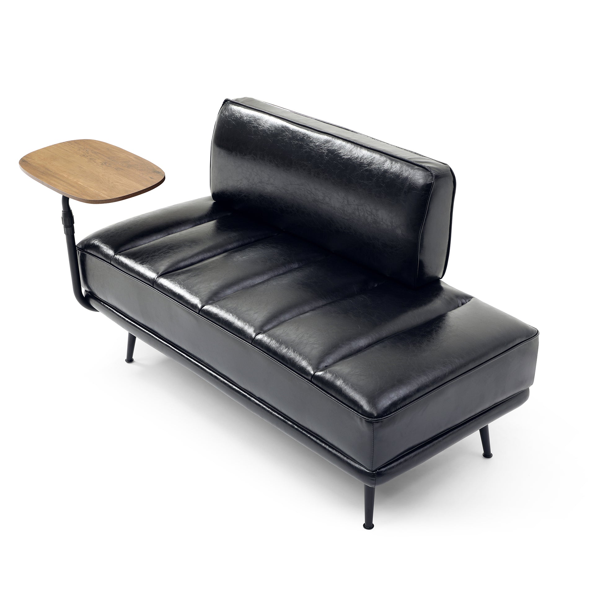 55"Inch Width Modern End Of Bed Bench,Black Faux Leather Upholstered With Side Table, 360 Degree Swivel Tray Couch,Entryway Ottoman,Window Bench With Metal Legs For Bedroom, Living Room Black Faux Leather Wood Primary Living Space Modern Foam Pu Leather