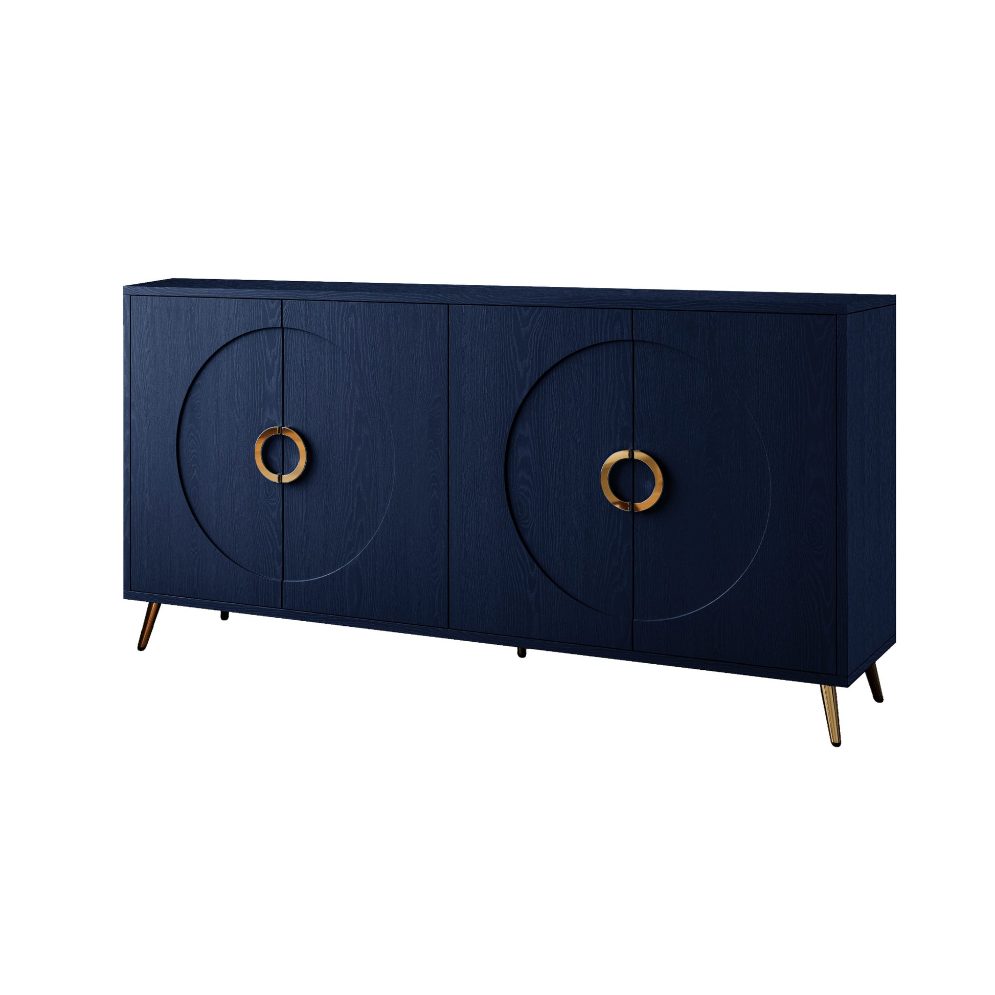 Modern Lacquered 4 Door Wooden Cabinet Sideboard Buffet Server Cabinet Storage Cabinet, For Living Room, Entryway, Hallway, Office, Kitchen And Dining Room, Navy Blue Lacquered Navy Blue Adjustable Shelves Engineered Wood