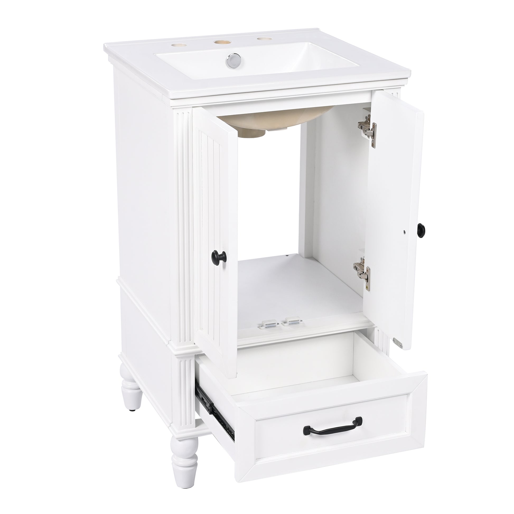 20" Bathroom Vanity With Sink, Bathroom Cabinet With Two Doors, Magnetic Door Stopper And Adiustable Foot Pads, A Drawer, White White Mdf