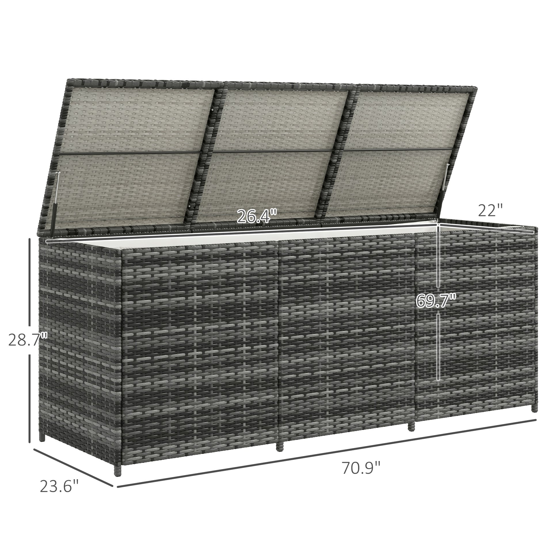 Outsunny 175 Gallon Outdoor Storage Box With Inner Liner, Pe Rattan Wicker Deck Box With Pneumatic Bar Lift For Indoor & Outdoor, Patio Furniture Cushions, Pool Toys, Garden Tools, Mixed Gray Grey Steel