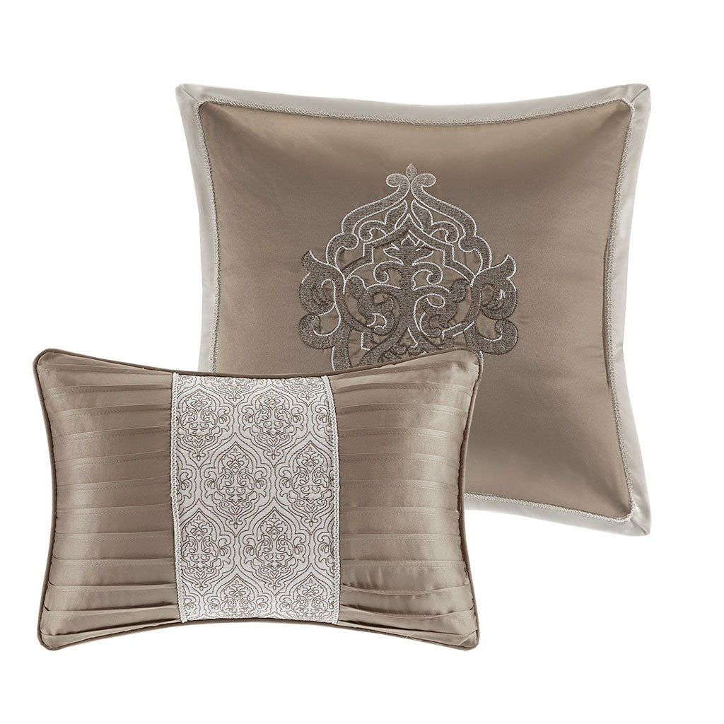 8 Piece Jacquard Comforter Set Tan Ivory Cal King California King Tan Ivory Polyester