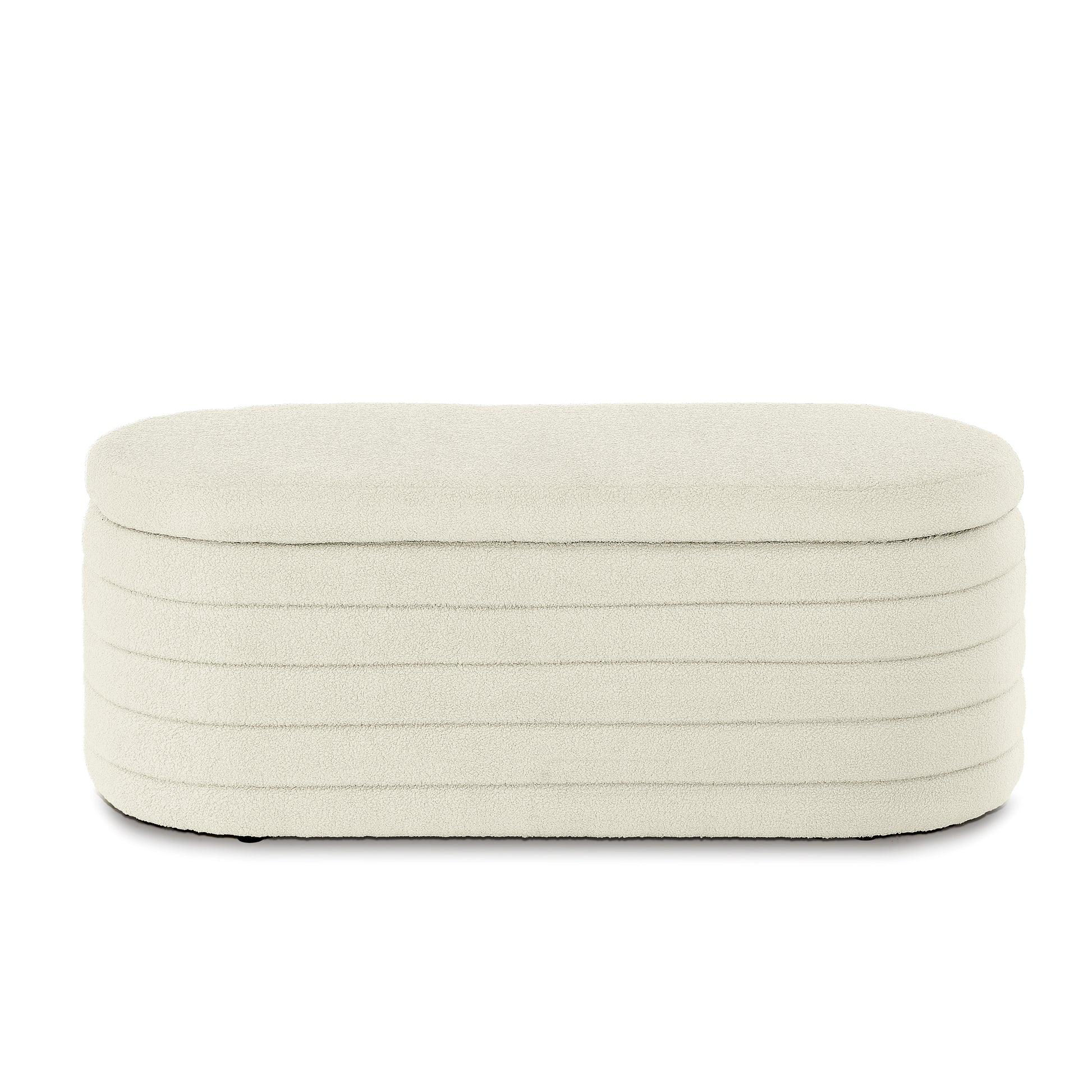 Modern Oval Storage Ottoman Bench, Upholstered Boucle Teddy Fabric End Of Bed Bench With Storage, End Of Bed Stool With Safety Hinge For Bedroom, Living Room, Entryway, Cream Cream Primary Living Space Oval Black American Design,Contemporary,Luxury,Mid
