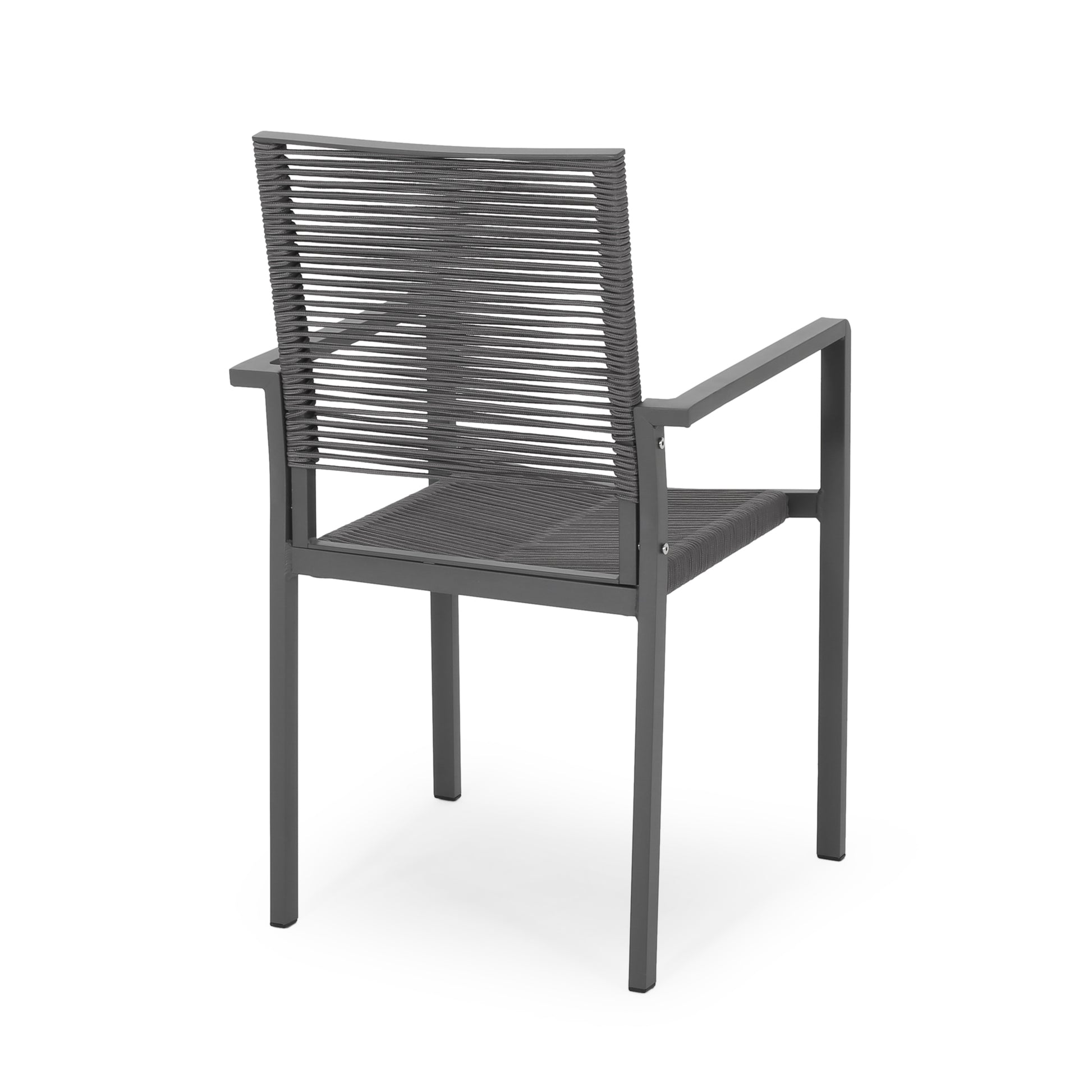 Outdoor Modern Aluminum Dining Chair With Rope Seat Set Of 2 , Gray And Dark Gray Dark Grey Aluminium