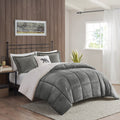 Plush To Sherpa Down Alternative Comforter Set Queen Charcoal Ivory Polyester