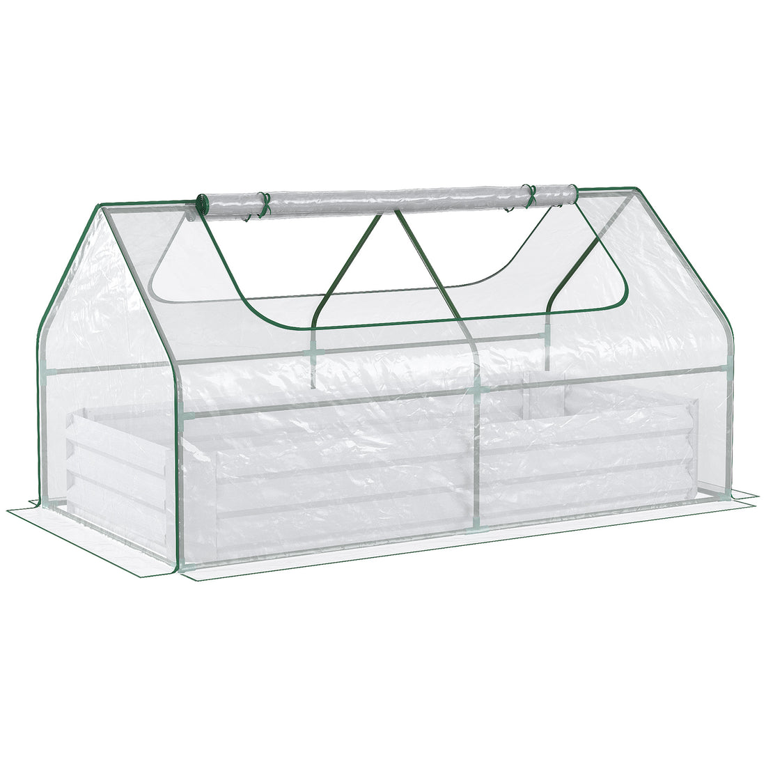 Outsunny 6' X 3' Galvanized Raised Garden Bed With Mini Pvc Greenhouse Cover, Outdoor Metal Planter Box With 2 Roll Up Windows For Growing Flowers, Fruits, Vegetables And Herbs, Light Gray Light Grey Plastic