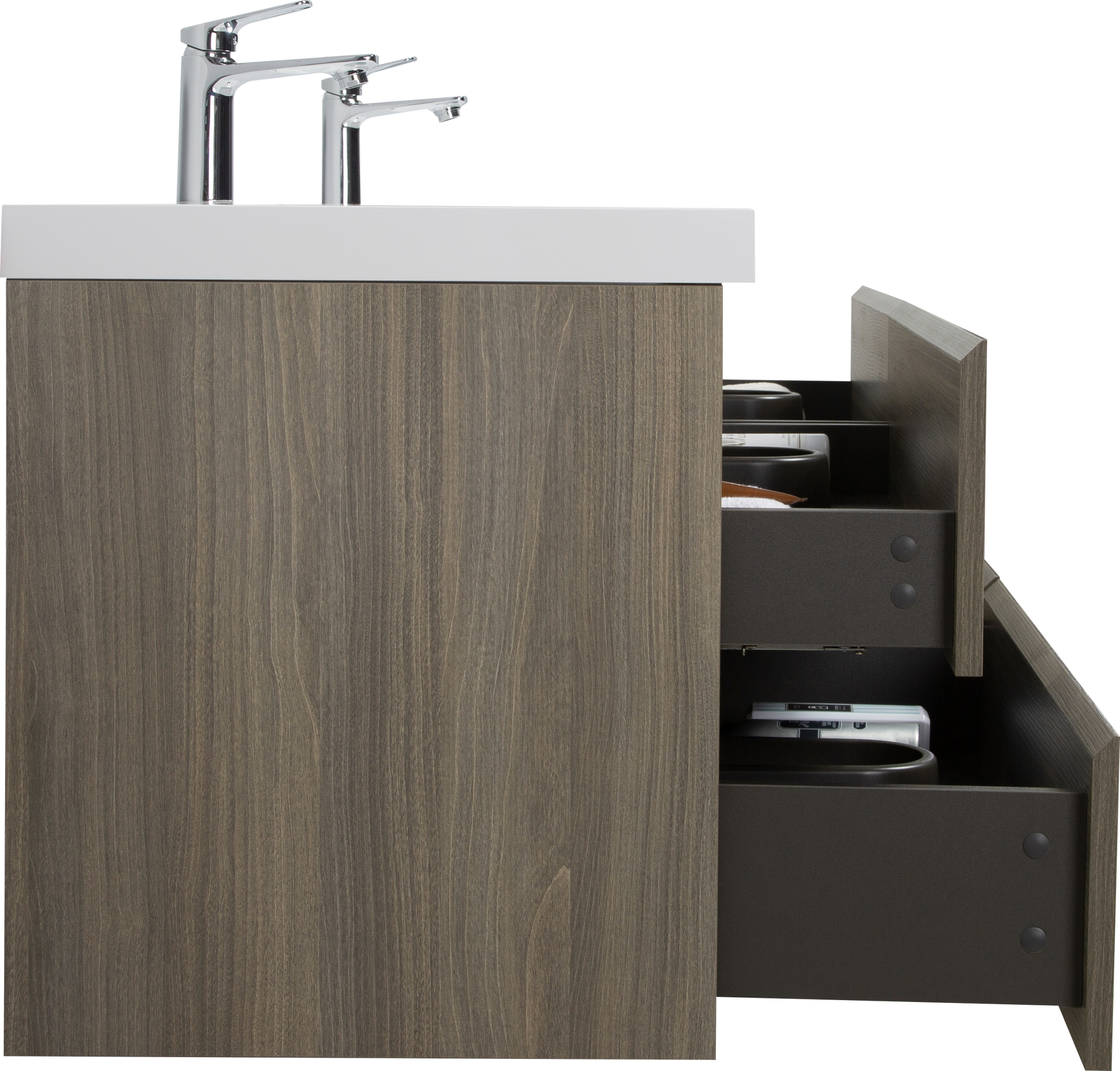 72" Floating Bathroom Vanity With Sink, Modern Wall Mounted Bathroom Storage Vanity Cabinet With Two Resin Top Basin And Four Soft Close Drawers, Ash Grey 24V11 72Ag 4 Grey Bathroom Wall Mounted Melamine