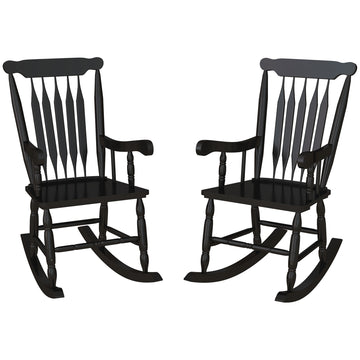 Outsunny Outdoor Wood Rocking Chairs Set Of 2, 350 Lbs. Porch Rockers With High Back For Garden, Patio, Balcony, Black Black Wood