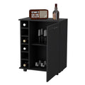 Rawlins Bar Cart With 6 Bottle Rack, Storage Cabine And Mobile Caster Wheels Black Particle Board Engineered Wood