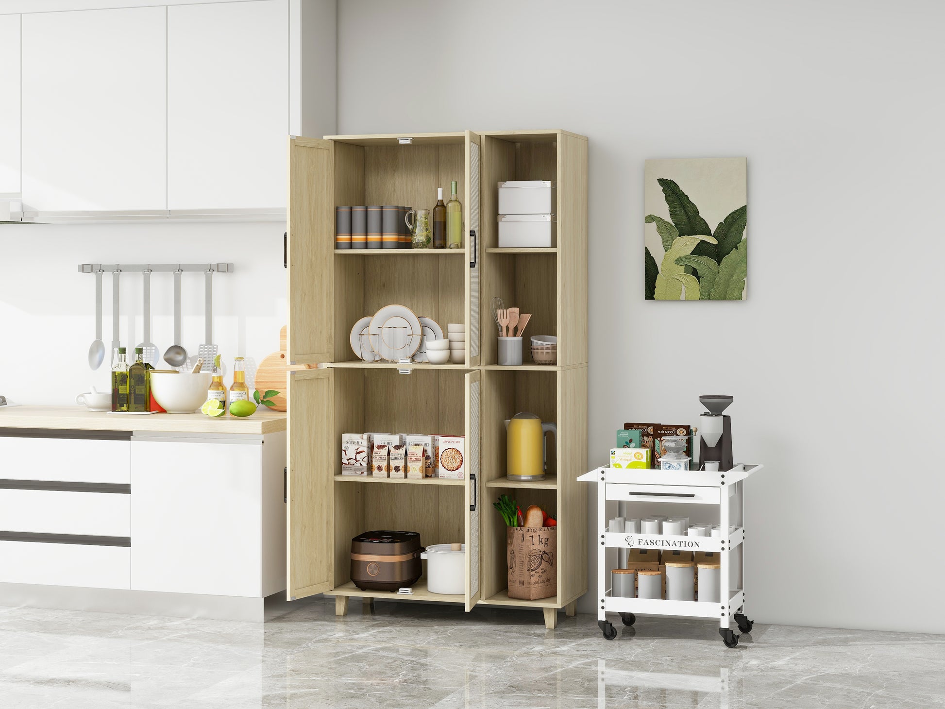 4 Door Cabinet With 4 Shelves With 4 Adjustable Inner Shelves, Storage Cabinet Natural Mdf