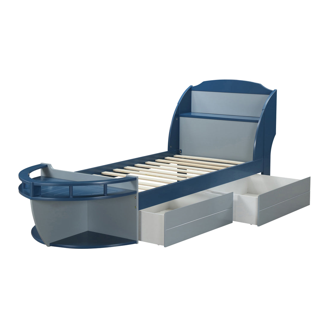 Grey And Navy Twin Bed With 2 Open Compartments Grey Blue Wood