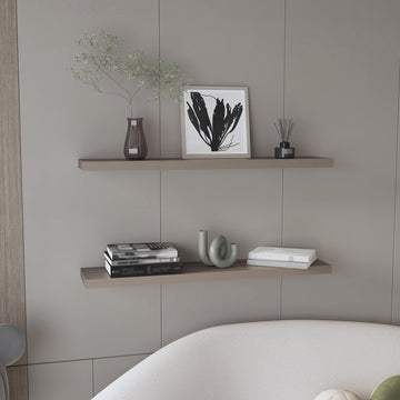Ecco 47" Wide Floating Shelves Set Of 2, Shelves For Wall Decor For Bedroom, Bathroom Storage Shelves, Book Shelves For Living Room 2 Or Less Taupe Horizontal Primary Living Space Modern Wall
