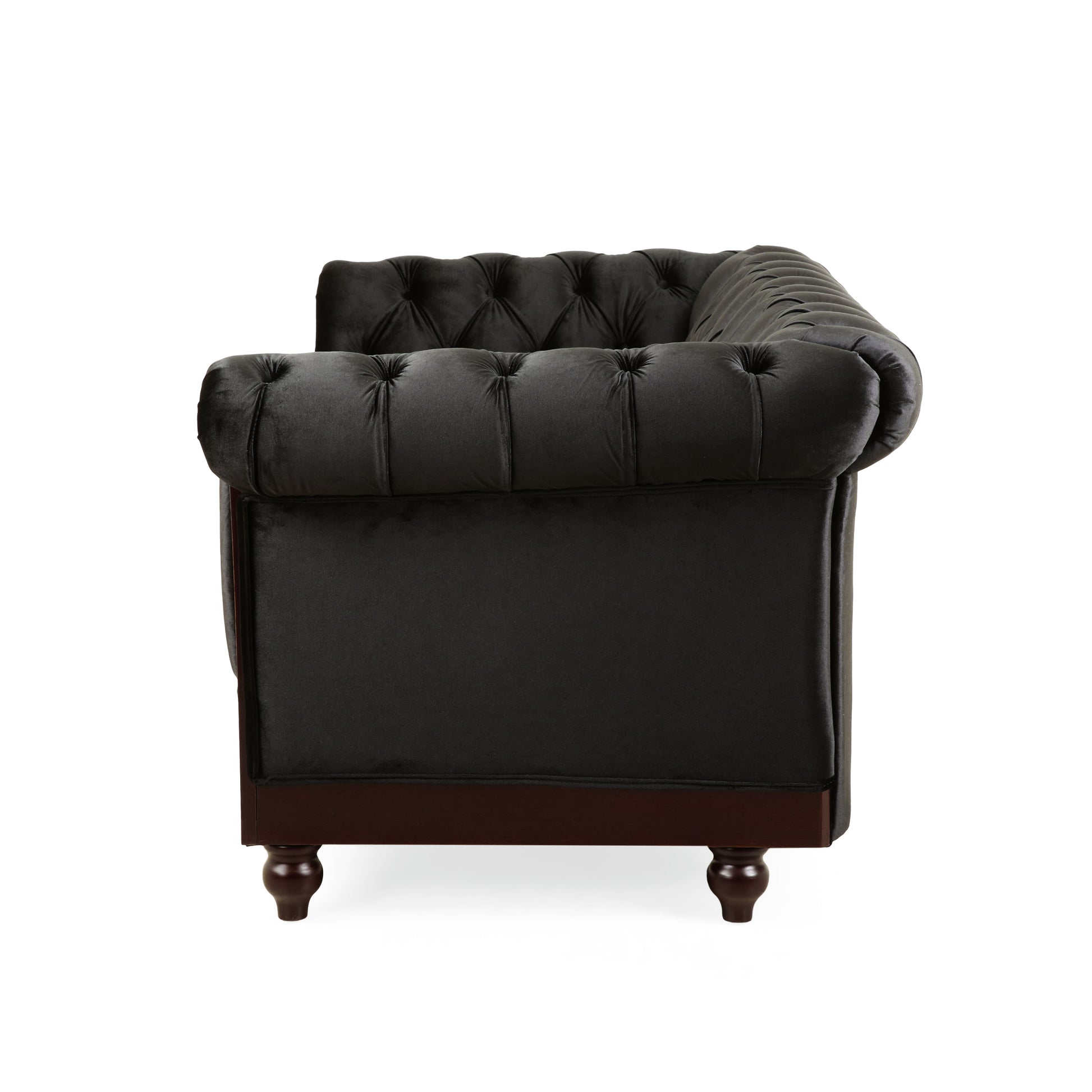 Vivalux 59.44" Chesterfield Velvet Loveseat Sofa,2 Person Rolled Arm Dutch Plush Upholstered Sofa Couch With Tufted Button For Living Room, Bedroom, Small Places,Black Black Espresso Velvet Wood Primary Living Space Soft Tufted Back Casual,Classic Pine