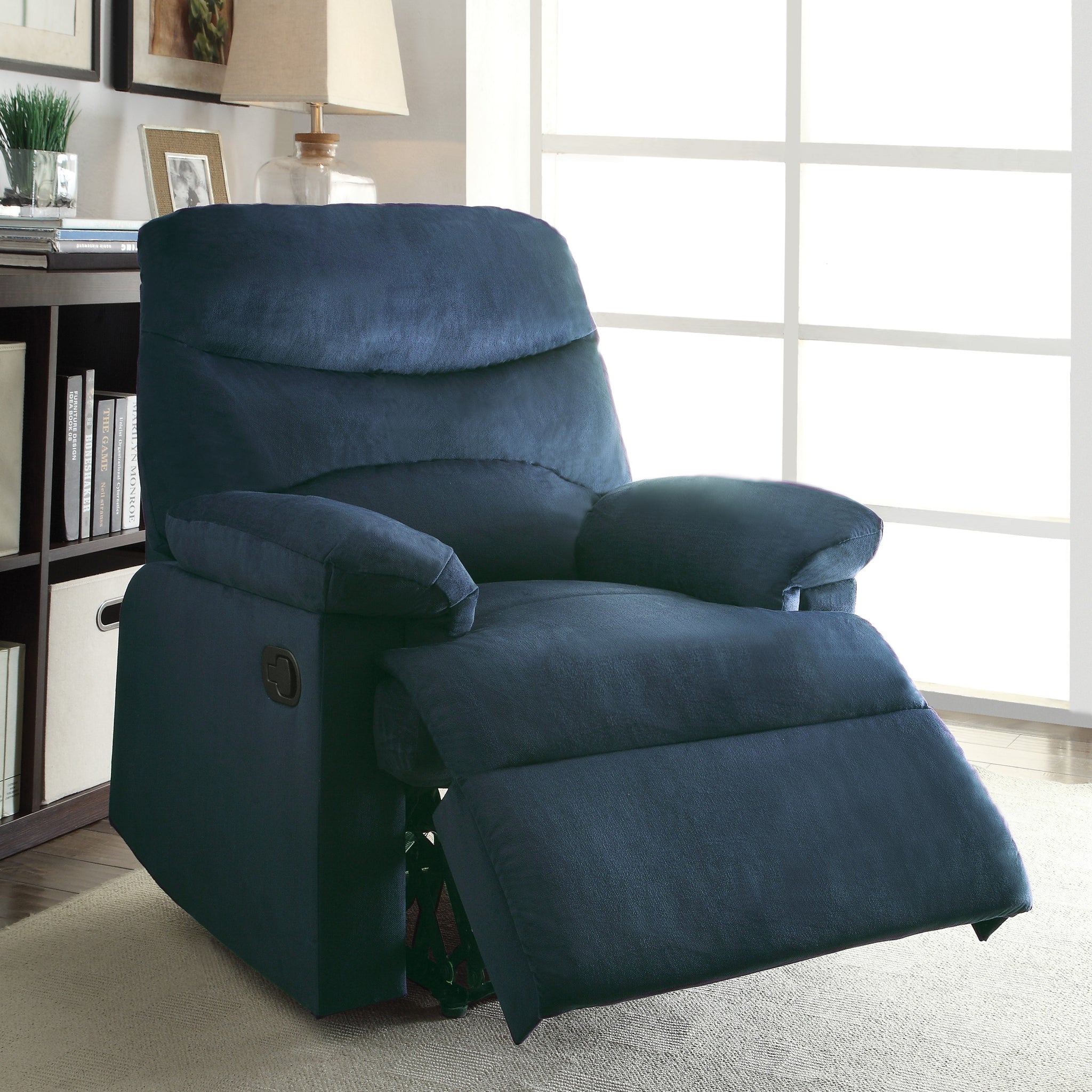 Blue Recliner With Pillow Top Arm Blue Manual Handle Metal Primary Living Space Tight Back Handle Pillow Top Arms Fabric Metal