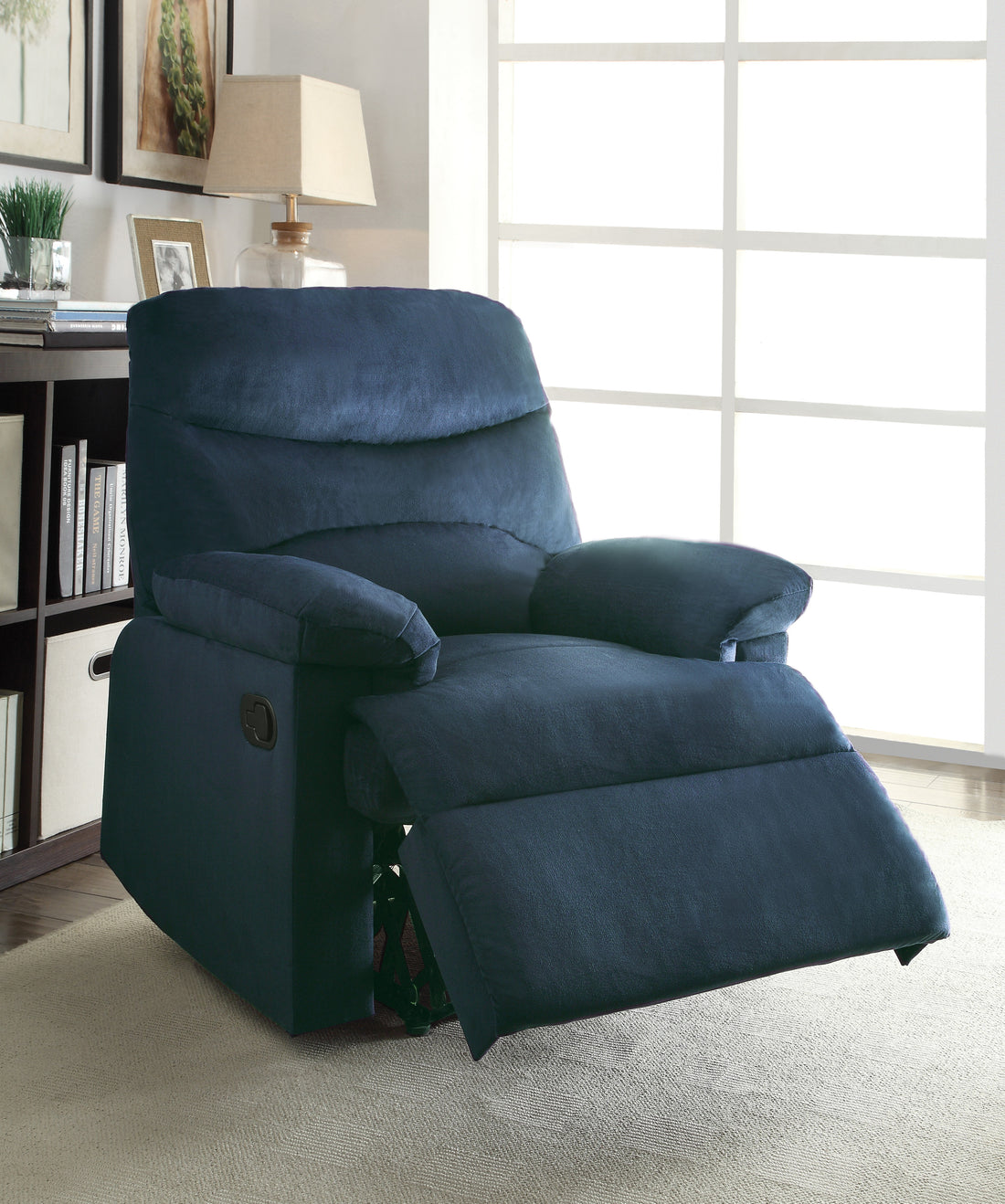 Blue Recliner With Pillow Top Arm Blue Manual Handle Metal Primary Living Space Tight Back Handle Pillow Top Arms Fabric Metal