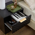 Black Nightstand,Luxury Carving Board 2 Drawer Night Stand Bed Side Table With Metal Legs, 20