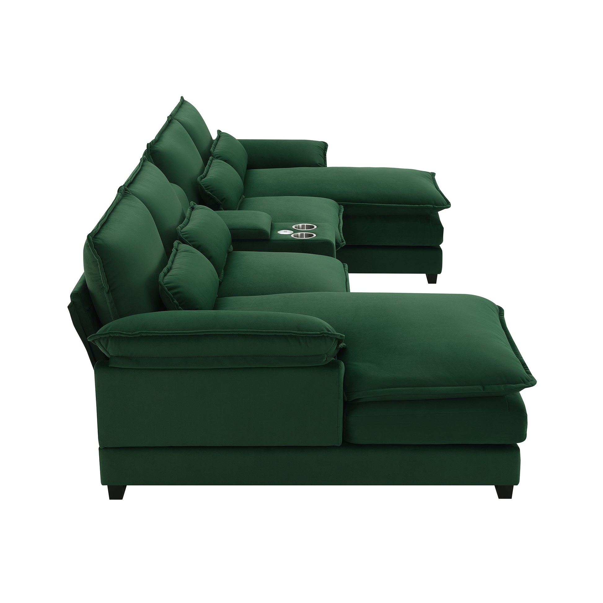 123*55" Modern U Shaped Sofa With Console,Cupholders And Usb Ports,6 Seat Upholstered Symmetrical Indoor Furniture,Sleeper Couch Set With Chaise For Living Room,Apartment,5 Colors Green Velvet 6 Seat