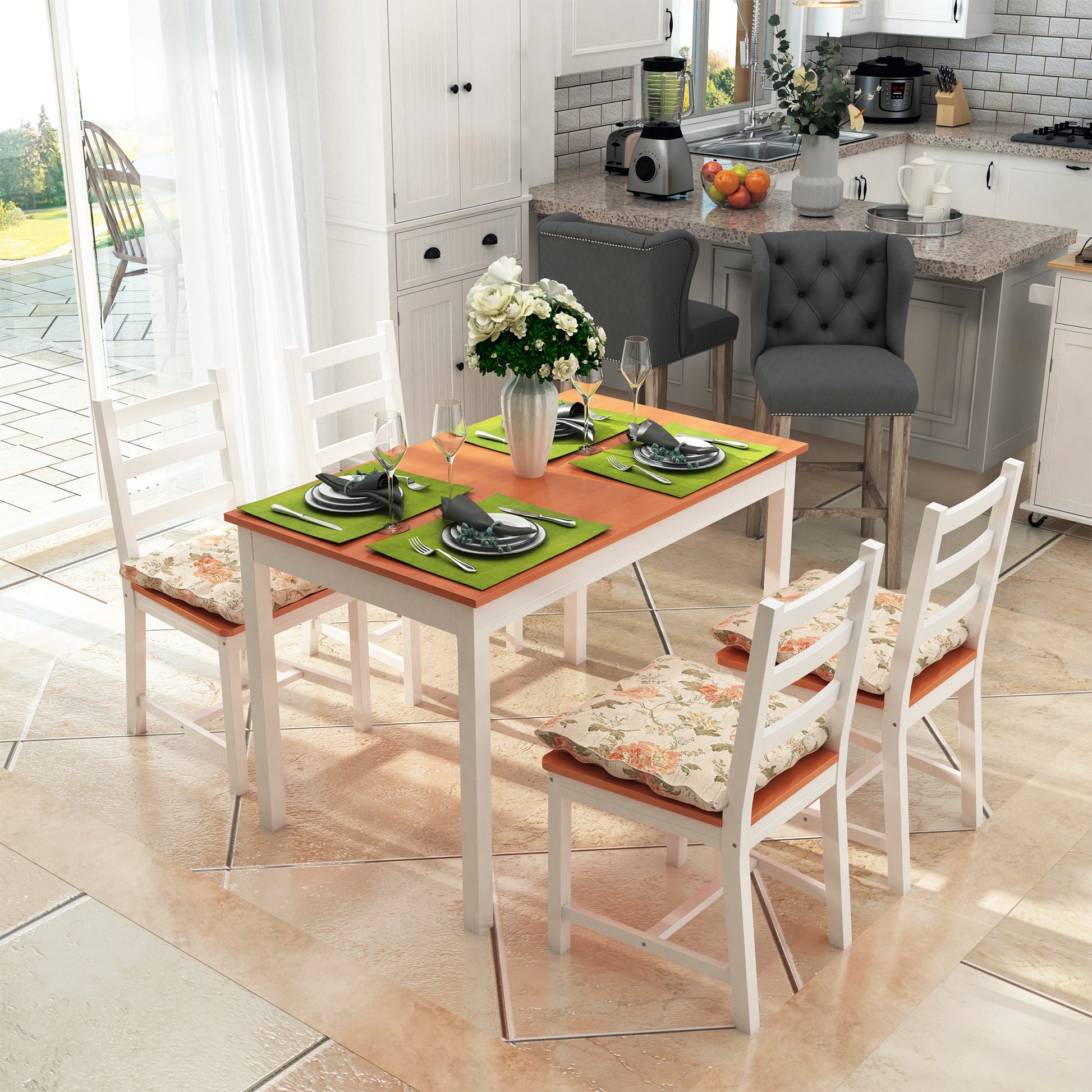 Homcom Dining Table Set For 4, 5 Piece Modern Kitchen Table And Chairs, Wood Dining Room Set For Small Spaces, Breakfast Nook, White White Wood
