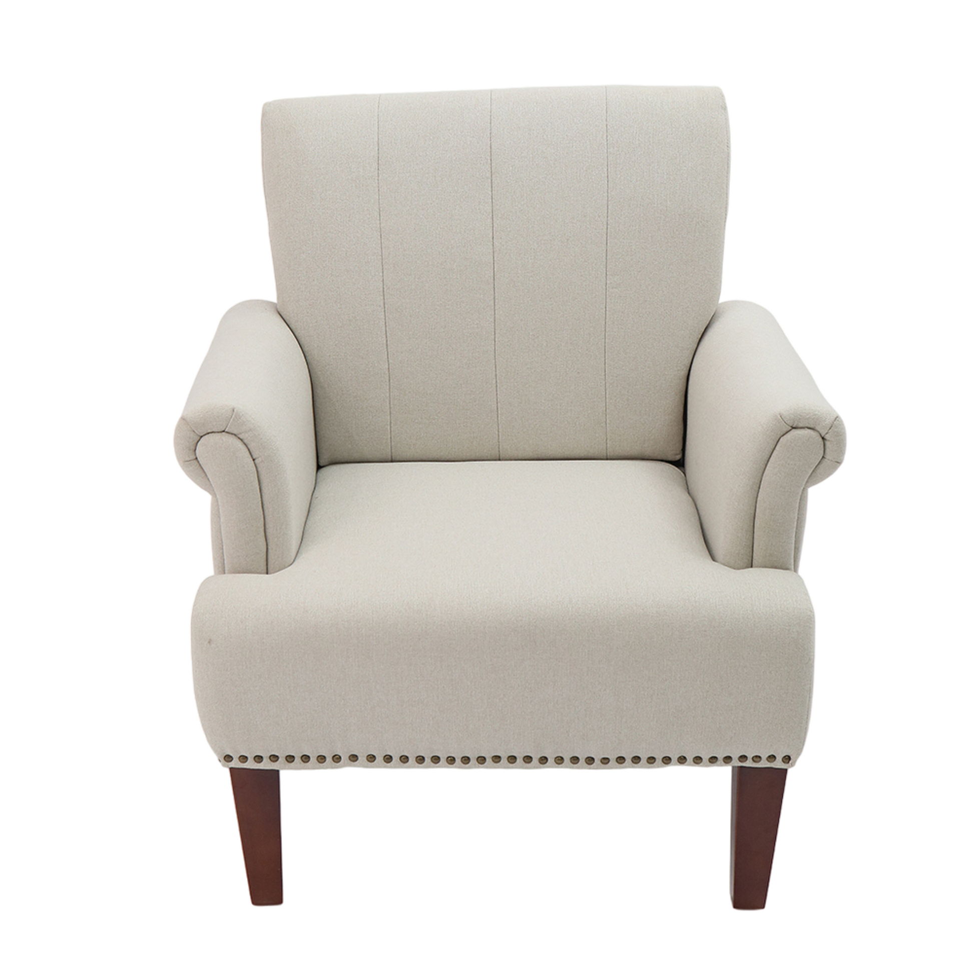 1Pc Traditional Accent Chair Rolled Arms Trim Soft Fabric Upholstered Furniture For Living Room Bedroom Office 30" Wide Armchair Light Beige Color Light Beige Primary Living Space Traditional Foam Wood