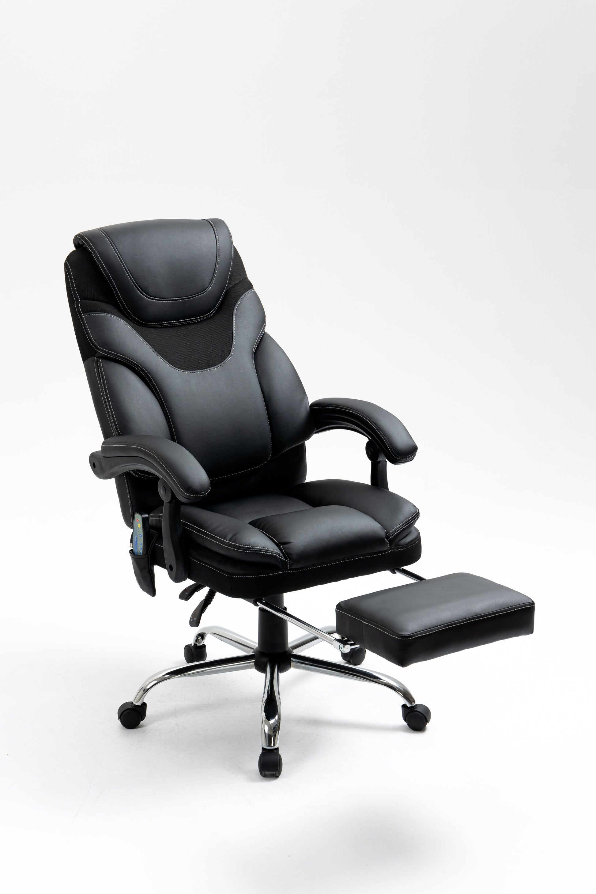 Massage Reclining Office Chair With Footrest, High Back Computer Chair Home Desk Ergonomic Executive Office Chair With Armrests, Adjustable Height. Black Faux Leather