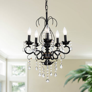 Classic Vintage Crystal Candle Chandeliers Lighting, 5 Lights Pendant Ceiling Fixture Lamp 5*E12*Max40W, No Include Bulb Chandelier For Living Room Dining Room Bedroom Hall Balcony Matte Black Gold Matte Black American Design,Luxury,Modern,Vintage Metal
