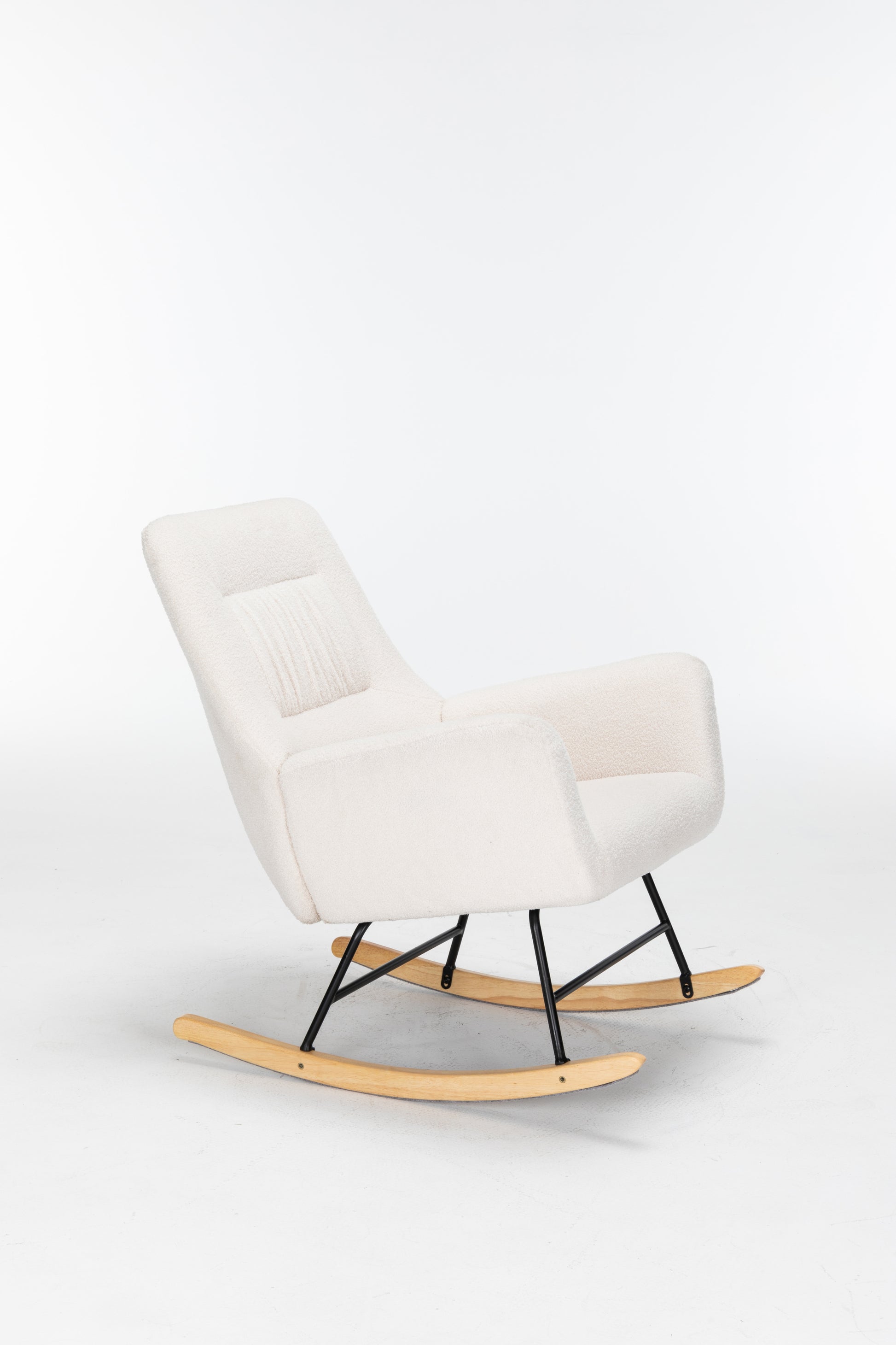 Rocking Chair Nursery, Teddy Upholstered Glider Rocker With High Backrest, Reading Chair Modern Rocking Accent Chairs Glider Recliner For Living Room, Nursery, Bedroom Cream Velvet