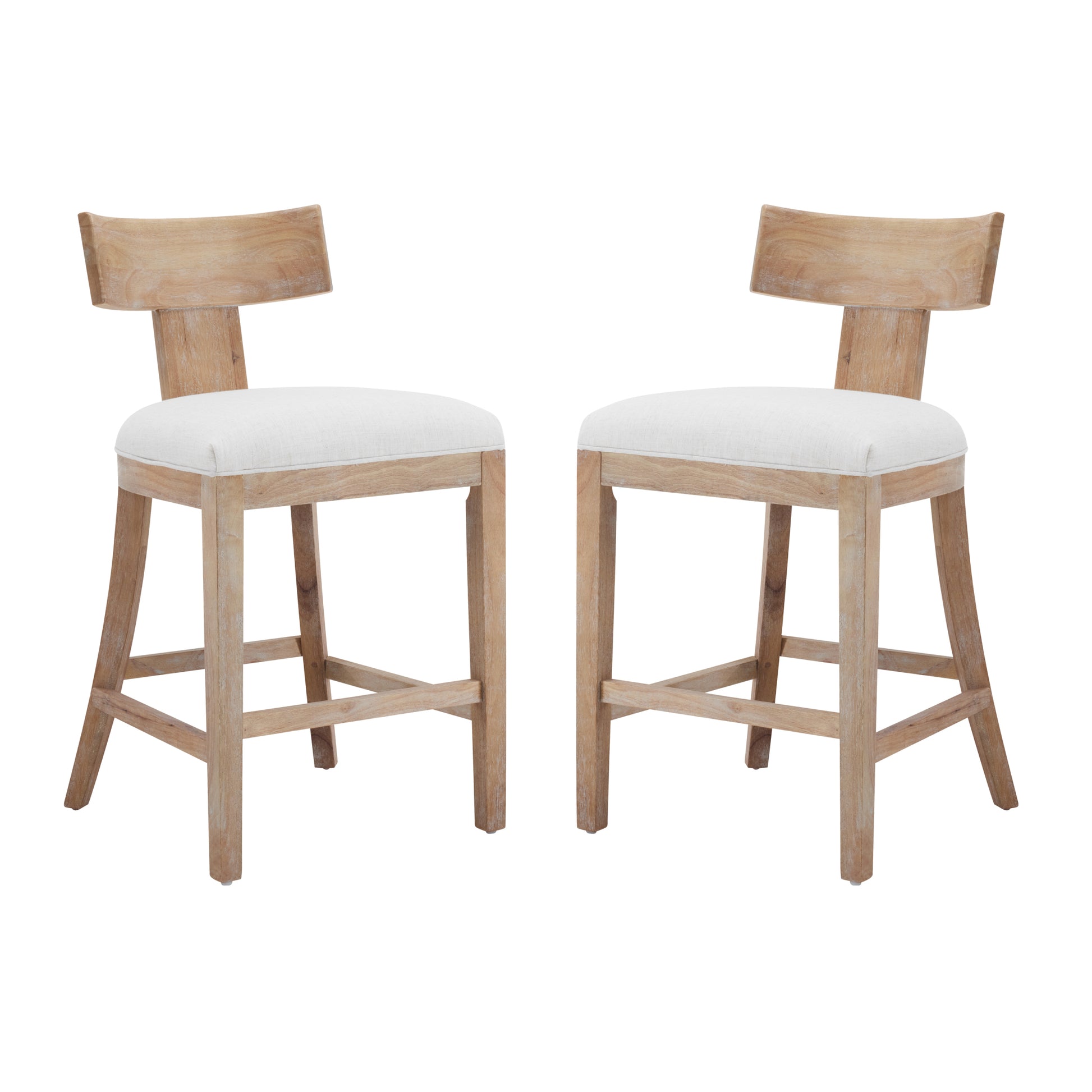 27" Counter Stools Set Of 2, Upholstered Counter Height Bar Stools With Solid Rubber Wood Frame, Backrest, Footrest, Armless Barstools For Home Bar, Kitchen Counter, Beige & Natural Beige Natural Foam Set Of 2 Fabric