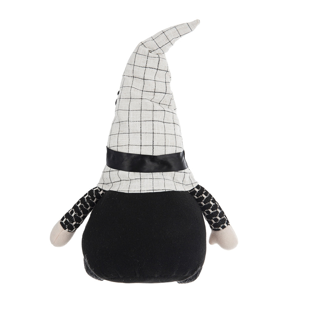 Set Of 2, 10.2X5.5X23.5" Fabric Sitting Gnome With White Hat Spider, For Halloween Decor Black White Polyester