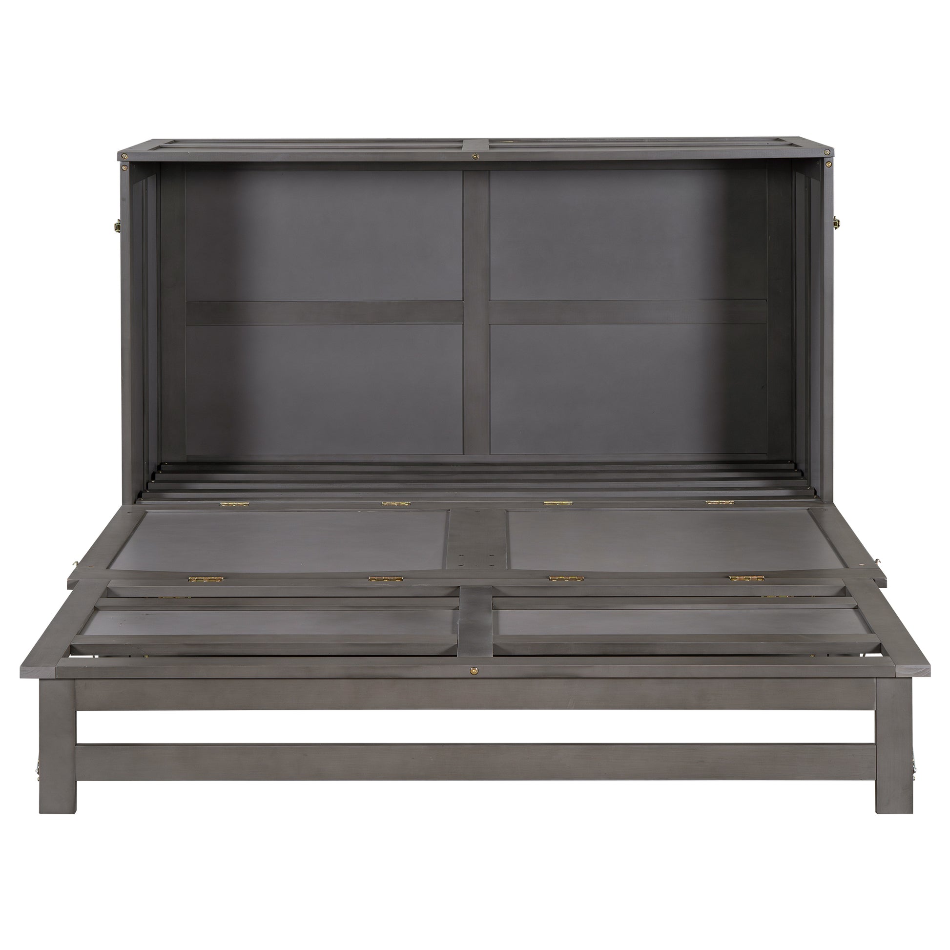 Queen Size Murphy Bed With Built In Charging Station, Antique Grey Box Spring Not Required Queen Antique Gray Wood Pine Wood