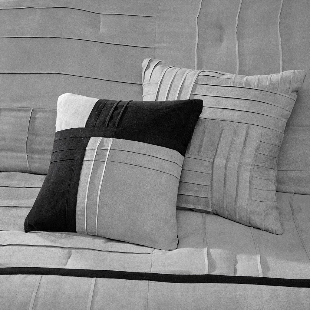 7 Piece Faux Suede Comforter Set Grey Cal King California King Grey Polyester
