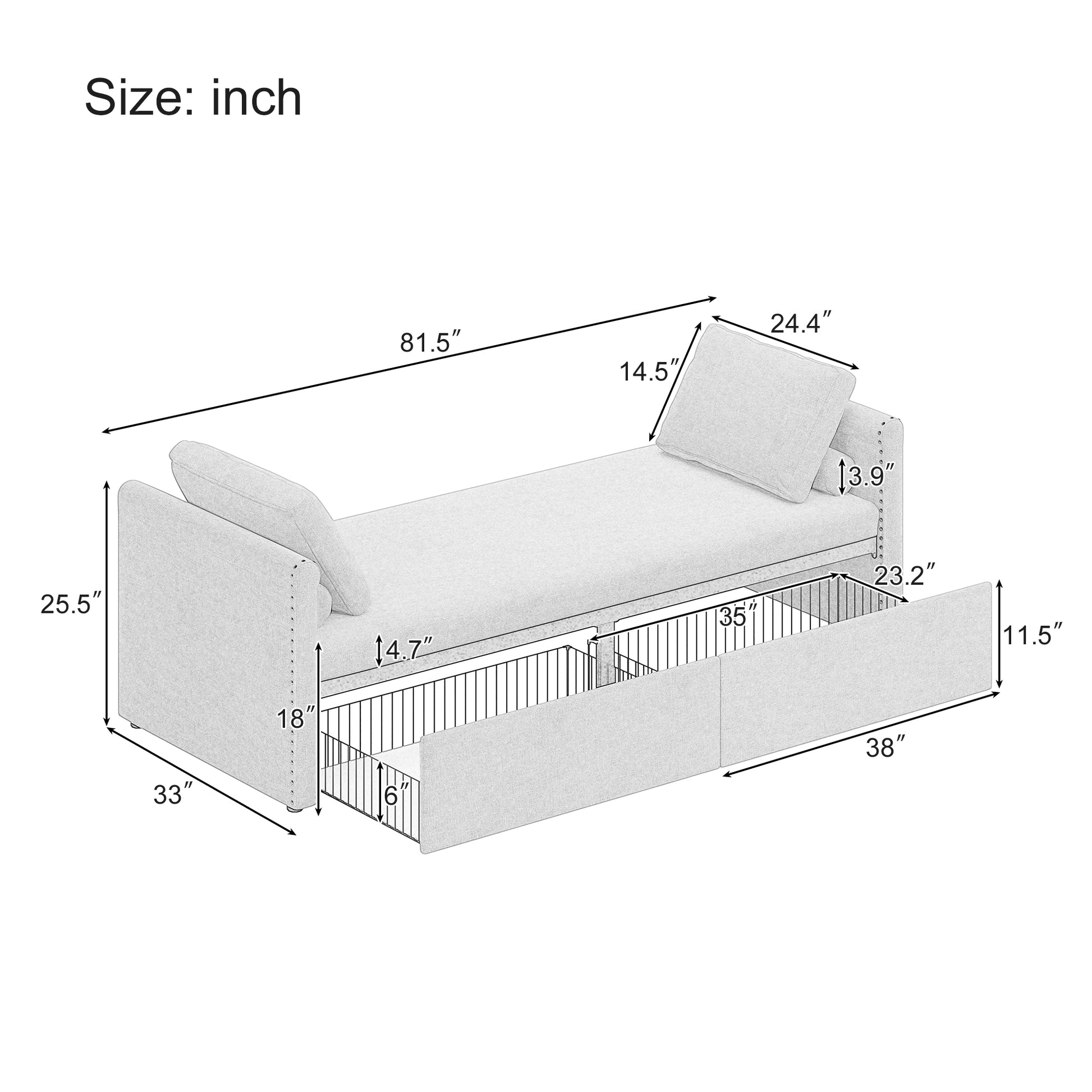 Modern Upholstered Chaise Lounger Daybed Small Single Daybed With 2 Drawers, No Mattress Needed, Perfect For Living Rooms & Home Office, Linen Fabric, Gray Gray Linen
