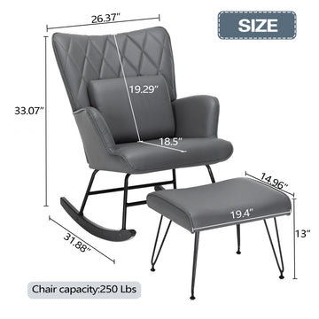 Rocking Chair, Glider Chair,Rocking Accent Chair With Lumbar Pillow And Ottoman For Nursery Living Room Bedroom Black Pu
