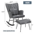 Rocking Chair, Glider Chair,Rocking Accent Chair With Lumbar Pillow And Ottoman For Nursery Living Room Bedroom Grey Pu