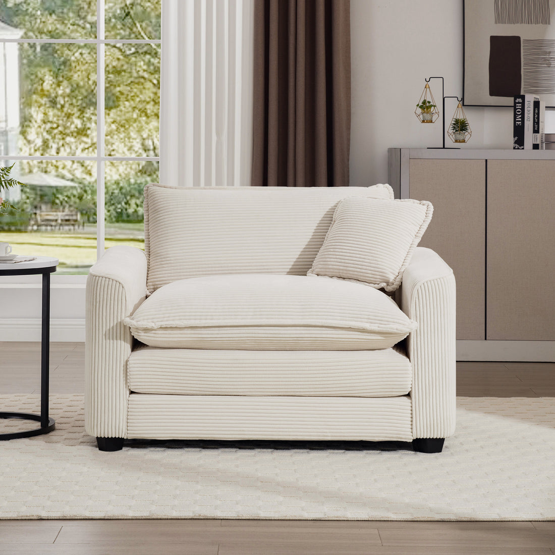 Light Beige Corduroy Fabric, Comfortable Single Accent Chair Deep Seat Sofa With One Pillow, Suitable For Living Room And Bedroom, Club Multiple Occasional Areas Beige Corduroy 1 Seat