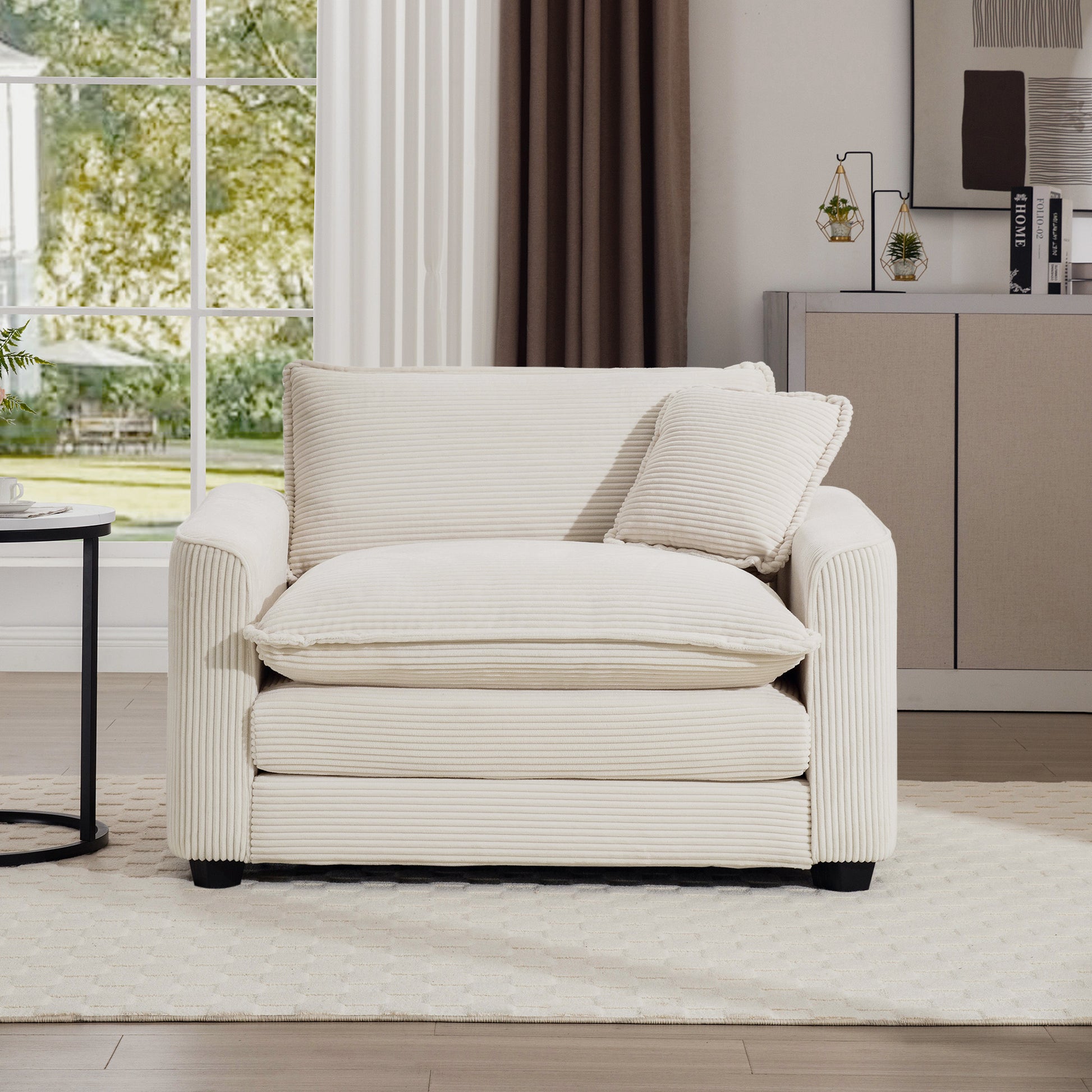 Light Beige Corduroy Fabric, Comfortable Single Accent Chair Deep Seat Sofa With One Pillow, Suitable For Living Room And Bedroom, Club Multiple Occasional Areas Beige Corduroy 1 Seat