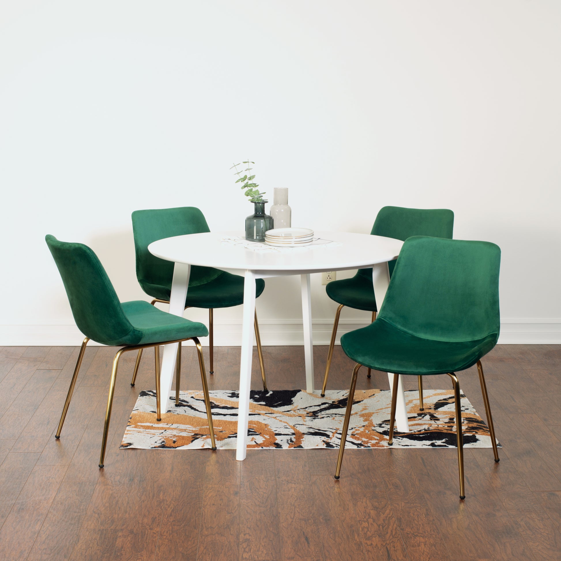 Aufurr Contemporary 5 Piece Dining Set, White Round Dining Table With 4 Chairs Wood White Seats 4 White Wood Fixed Table Rubberwood Round 4 Leg Round Dining Table With Chair Mdf
