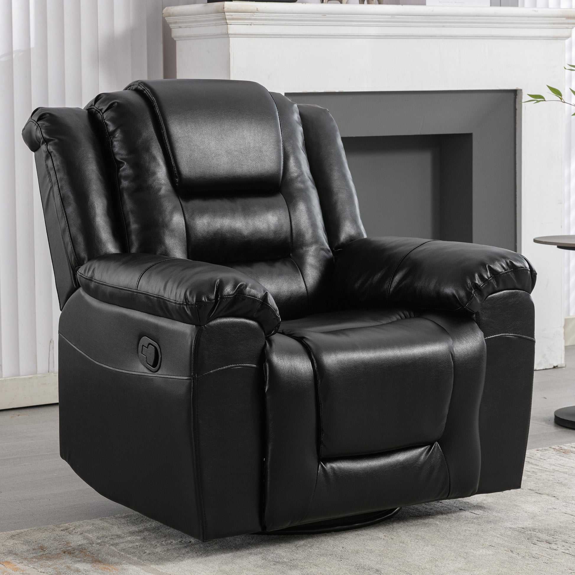 Home Theater Recliner Set Manual Recliner Chair With Wide Armrest, Two Built In Cup Holders For Living Room,Bedroom, Black Old Sku:Sg000760Aab Black Foam Pu Leather