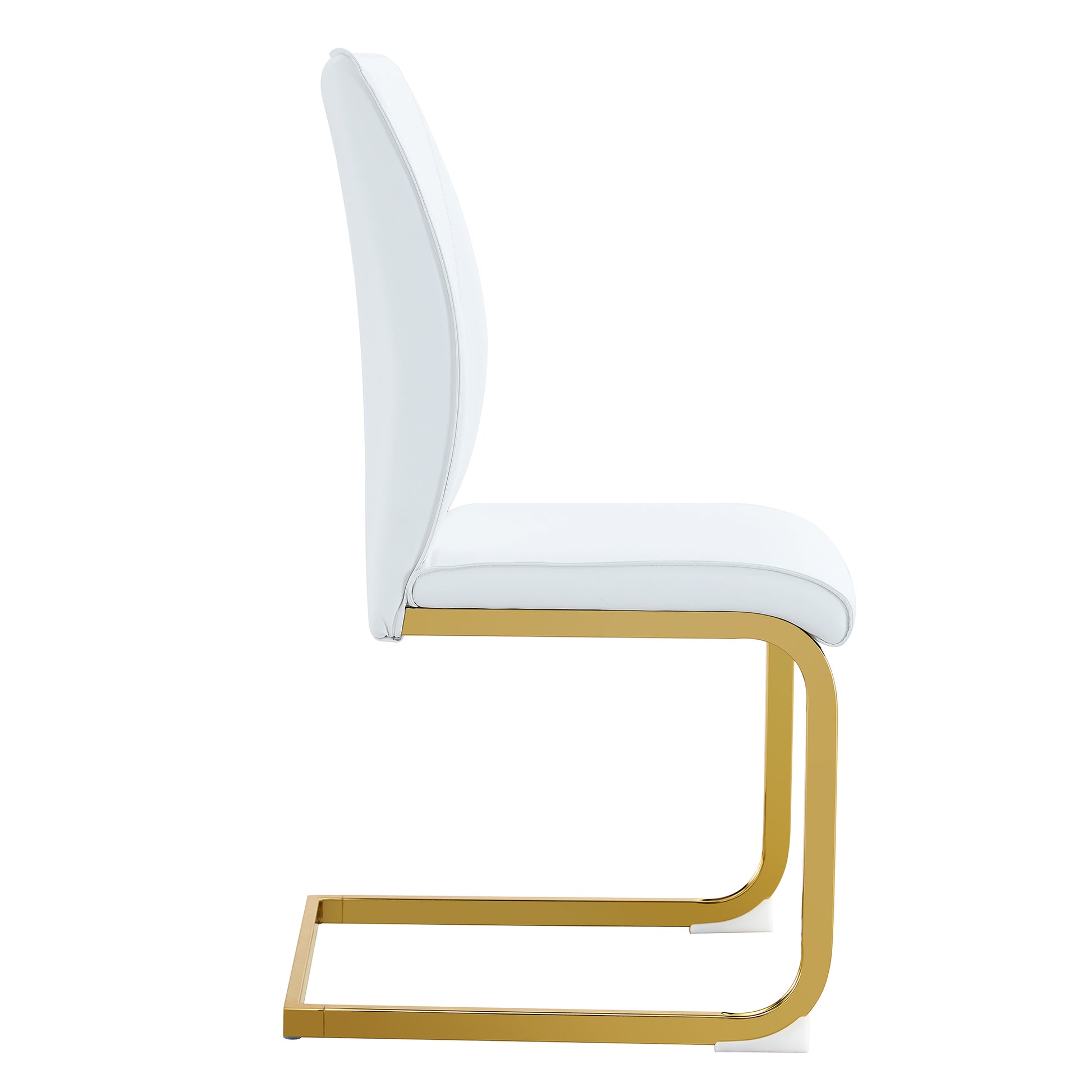 Luxury Simple Arch Chair Set Of 4 White Pu Material High Resilience Dining Chair With Arched Metal Gold Leg. White Gold Metal,Pu