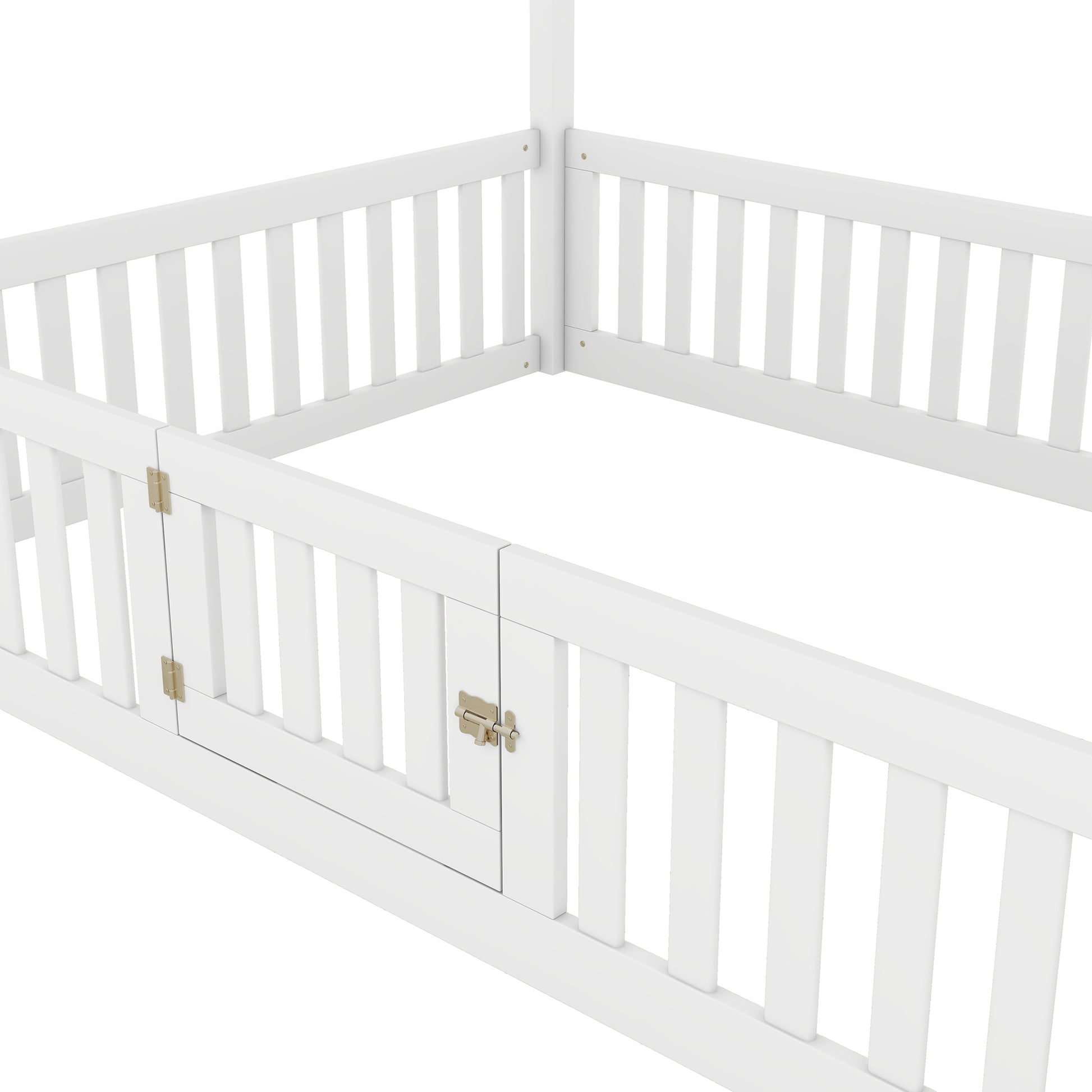 Full Size Wood House Bed With Fence And Door, White Old Sku: Wf303134Aak Box Spring Not Required Full White Wood Bedroom Bed Frame Pine
